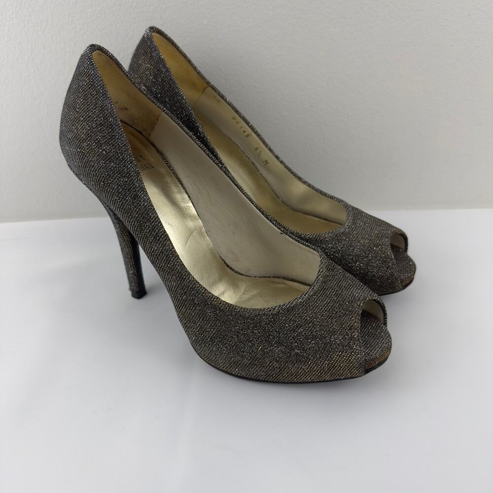 Stuart Weitzman Evebaton Metallic Shimmer Peep Toe evening pumpsโ W-6.5